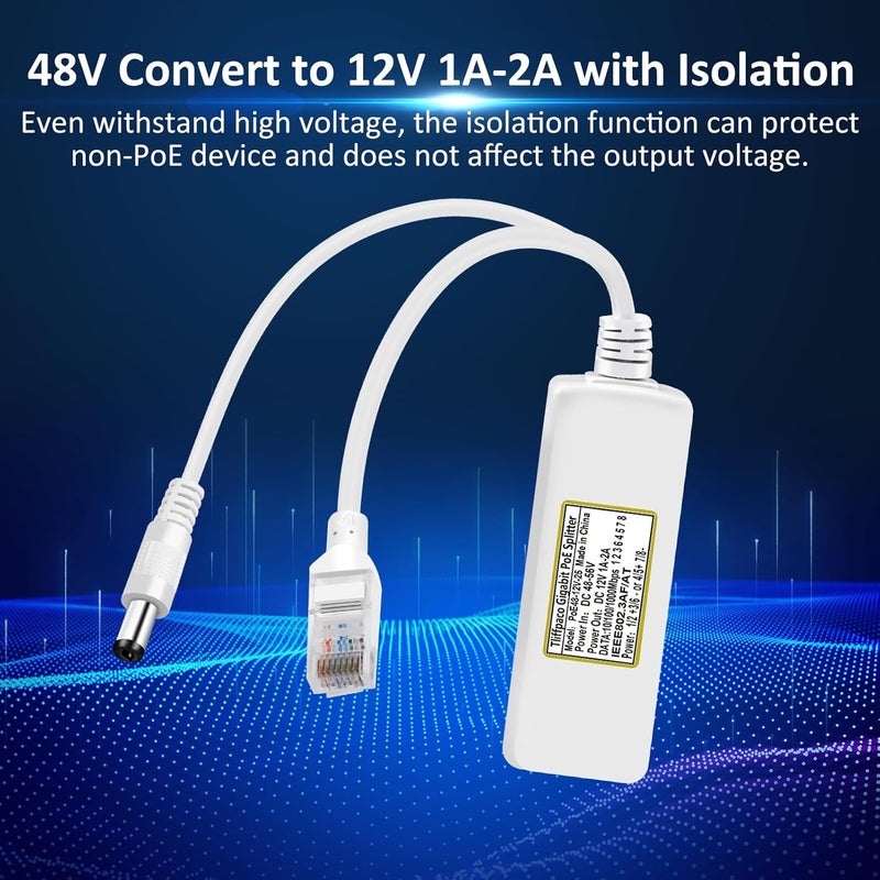 Tliffpaco 2-Pack Gigabit PoE Splitter 12V 2A Output with IEEE 802.3af/at Standard Compliant, Power Over Ethernet Splitter Adapte for Security Camera, AP, Voip, 5.5x2.1mm DC Plug - Image 4
